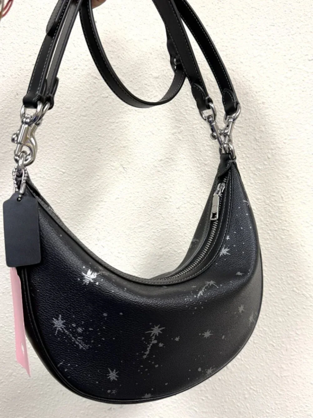 Coach Aria Shoulder Bag Star Print Black Crossbody Convertible Crescent Purse